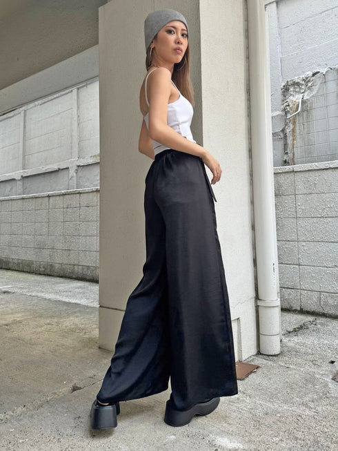 ベルト付ラップシフォンワイドパンツ