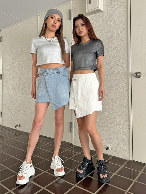 ラップデニムミニスカート
