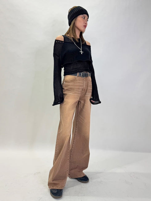 ダメージレイヤードニットトップ