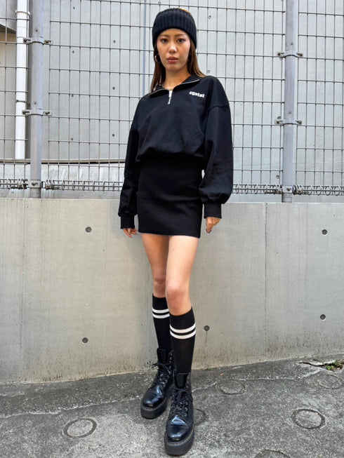 ハーフZIP裏毛ミニワンピース