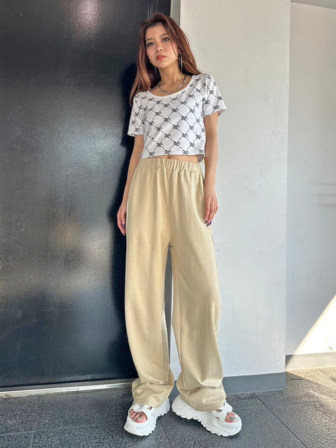 パイピングラインロゴ刺繍ワイドパンツ