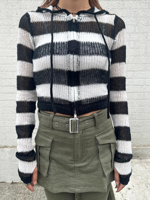 ボーダー透かしニットパーカー