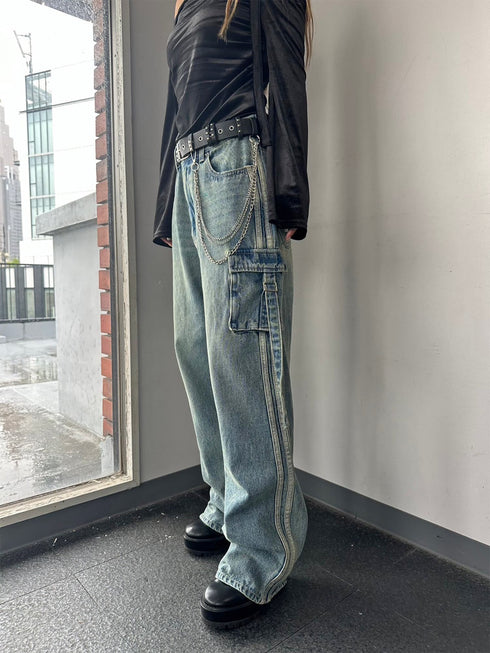カーゴポケットワイドデニムパンツ