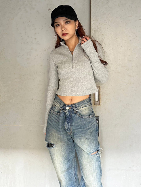 プチタートルハーフジップトップ