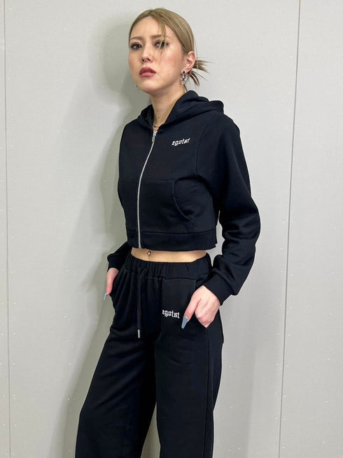 ロゴ刺繍スウェットショートパーカー