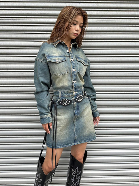 ヴィンテージ加工デニムワンピース