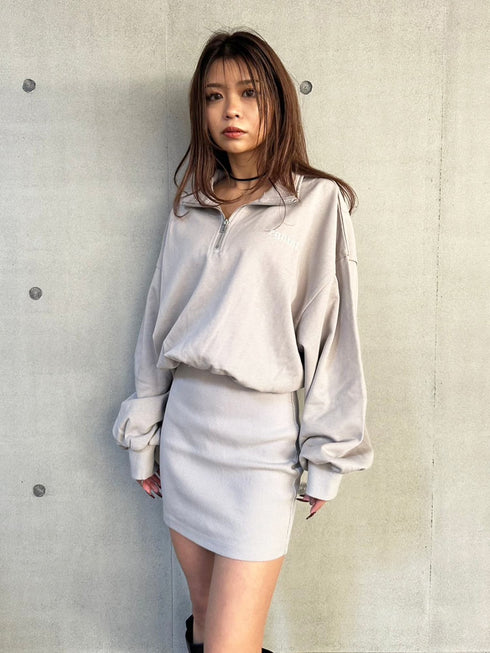ハーフZIP裏毛ミニワンピース