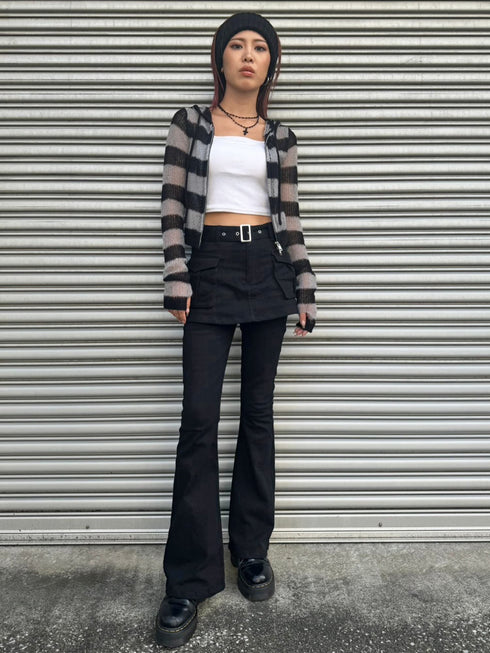 ボーダー透かしニットパーカー