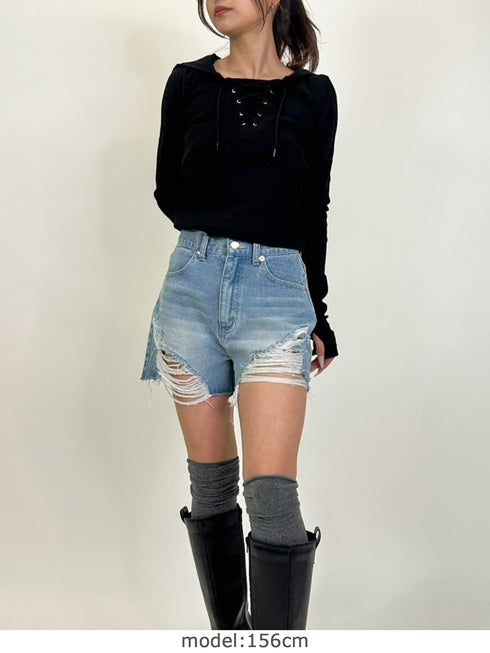ハイダメージデニムショートパンツ
