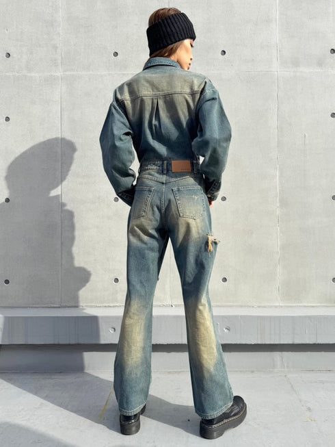 ヴィンテージ加工デニムオールインワン