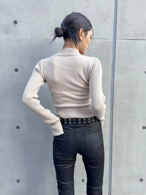 2パターン編地デザインニットTOP