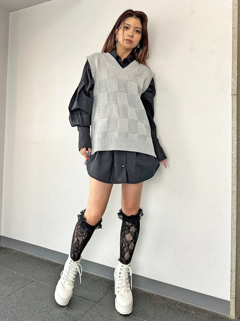 ブロックチェックニットベスト