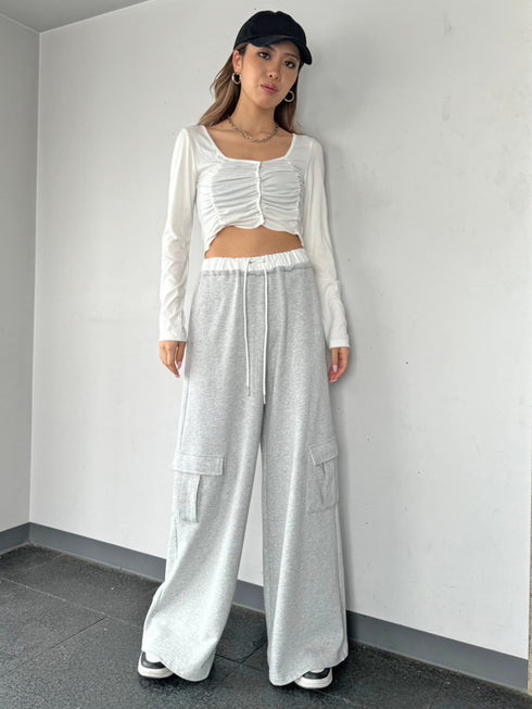 コントラストトリムスウェットカーゴパンツ