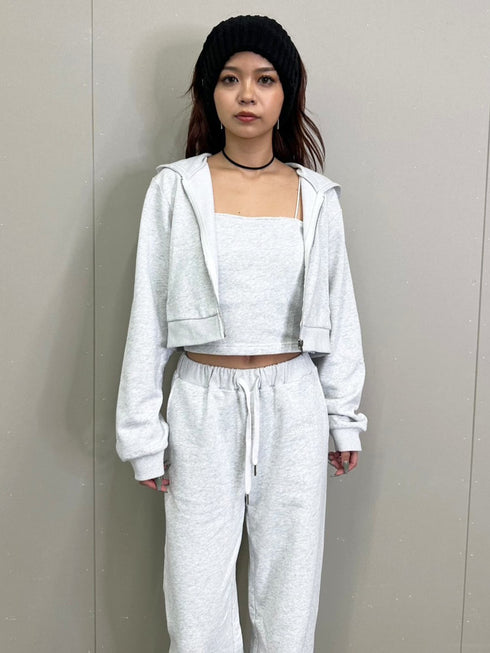 ロゴ刺繍スウェットショートパーカー