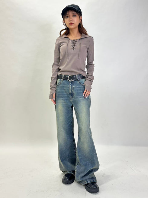 レースアップフードトップ