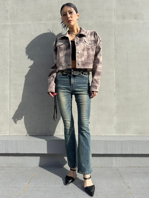 ニュアンス柄短丈シャツ