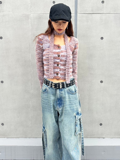 ストール付スクエアネックニットトップス