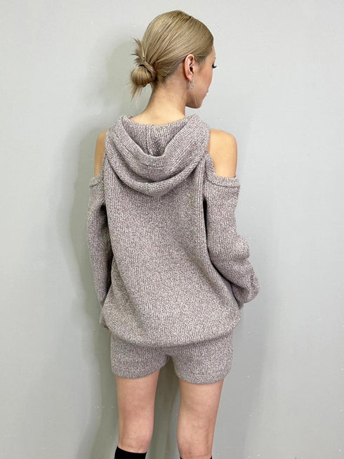 肩あきフード MIX二ットトップ