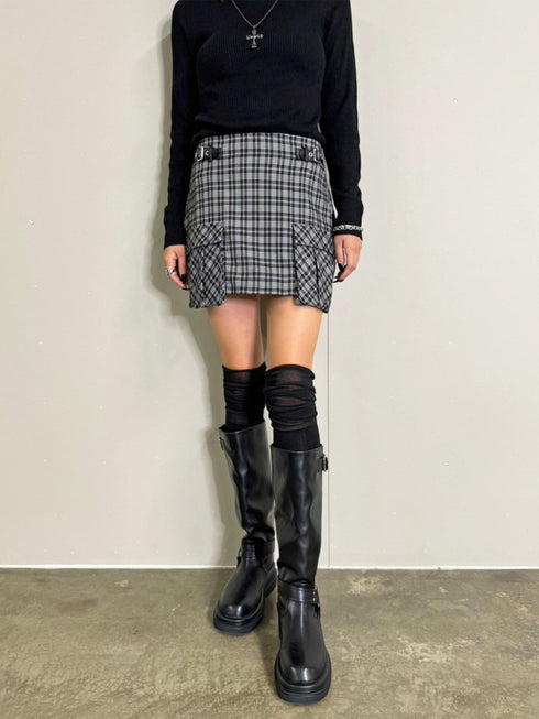 サイドベルトチェック柄スカート