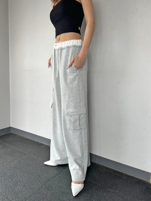 コントラストトリムスウェットカーゴパンツ