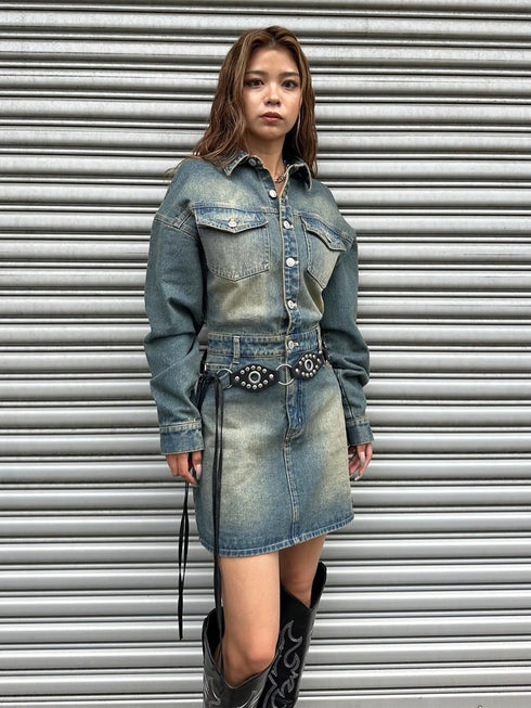 ヴィンテージ加工デニムワンピース