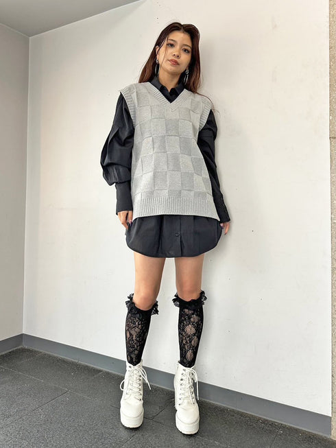 ブロックチェックニットベスト