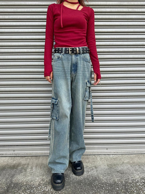 カーゴポケットワイドデニムパンツ