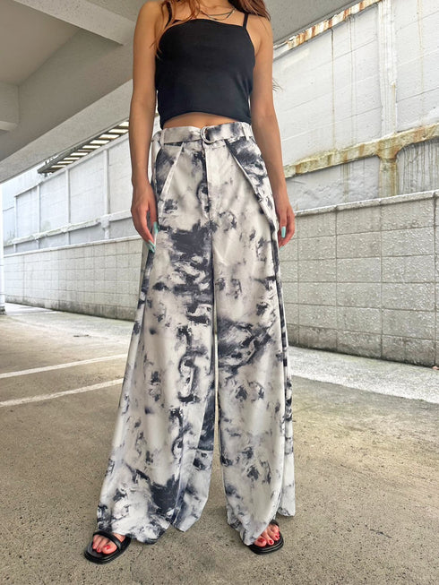 ベルト付ラップシフォンワイドパンツ