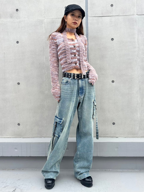 ストール付スクエアネックニットトップス