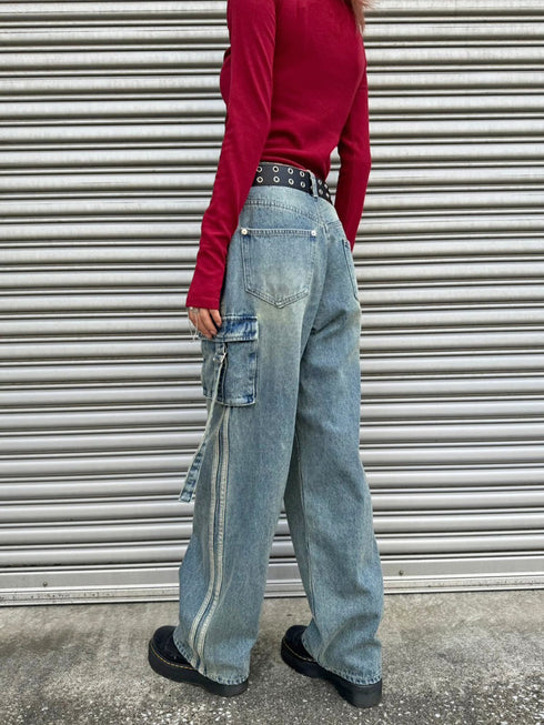 カーゴポケットワイドデニムパンツ