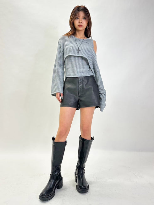 ダメージレイヤードニットトップ