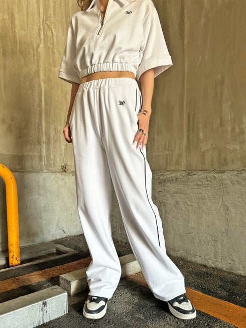 パイピングラインロゴ刺繍ワイドパンツ
