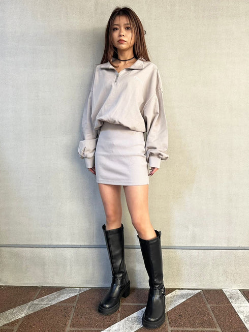 ハーフZIP裏毛ミニワンピース