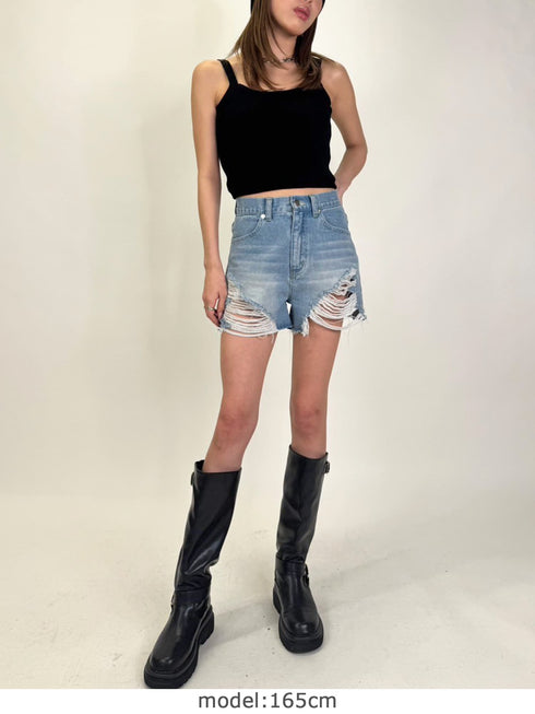 ハイダメージデニムショートパンツ
