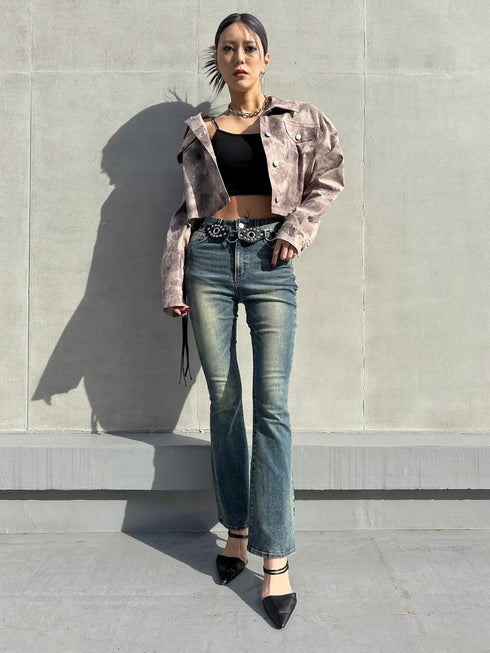 ニュアンス柄短丈シャツ