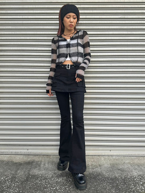 ボーダー透かしニットパーカー