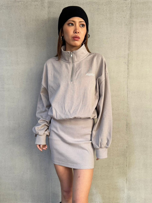 ハーフZIP裏毛ミニワンピース