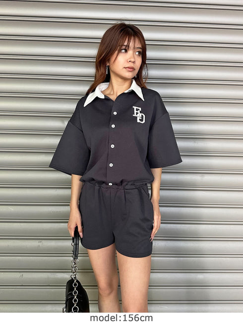 ラガーシャツ半袖オールインワン