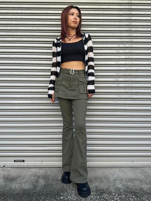 ボーダー透かしニットパーカー