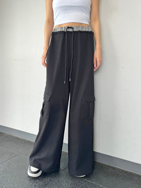 コントラストトリムスウェットカーゴパンツ