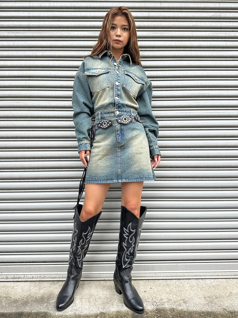 ヴィンテージ加工デニムワンピース