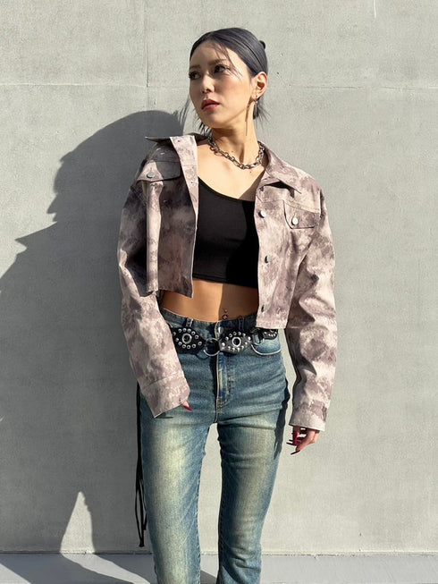 ニュアンス柄短丈シャツ