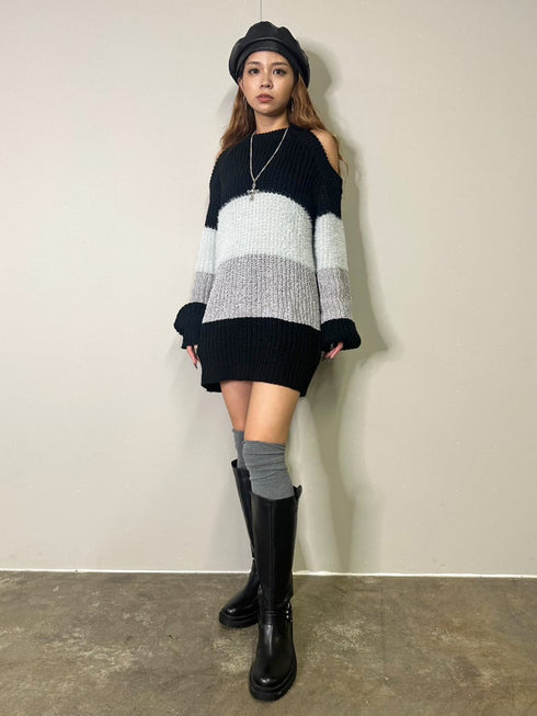 3カラー肩あきニットトップスⅡ