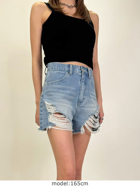 ハイダメージデニムショートパンツ