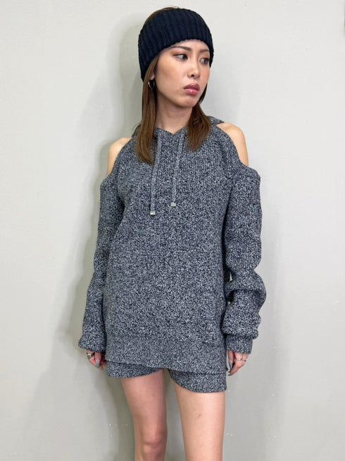 肩あきフード MIX二ットトップ