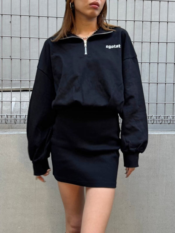 ハーフZIP裏毛ミニワンピース