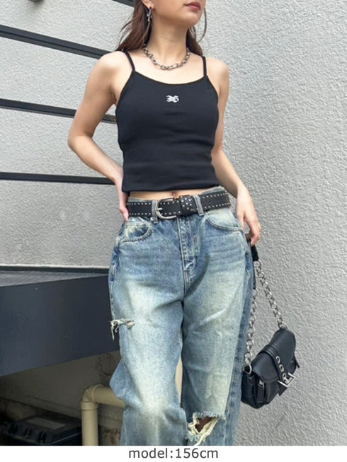 ロゴ刺繍キャミトップ