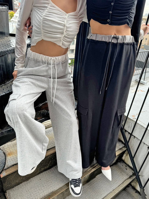 コントラストトリムスウェットカーゴパンツ