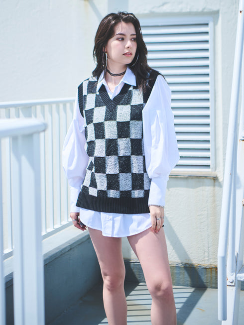 ブロックチェックニットベスト