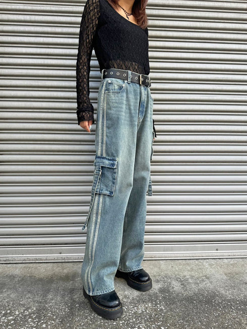 カーゴポケットワイドデニムパンツ